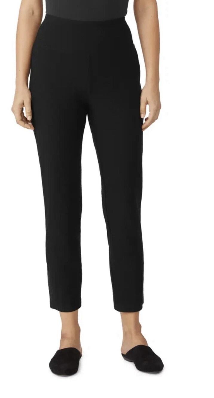 Eileen Fisher Washable Stretch Crepe Slim Straight Ankle Pants — Small Black USA